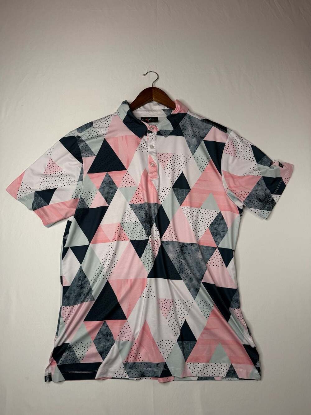 Yatta Golf Mens XL Geometric Triangle Print Short Sleeve Polo Shirt Pink Gray